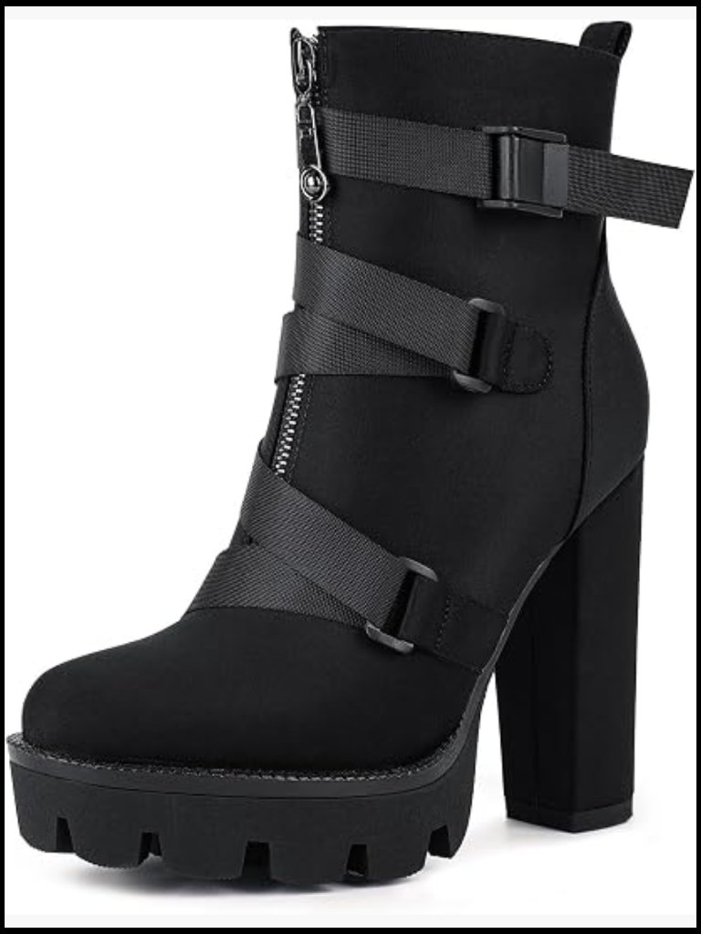 Platform Ankle Boots Chunky Heel Lace Up Round Toe High Heel Booties Y2k